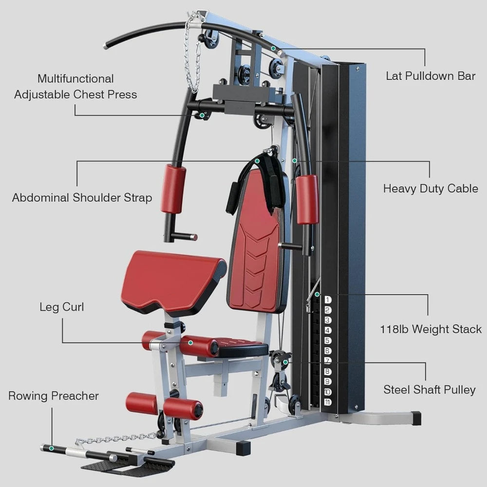 Multifunctional Home Gym Equipment Workout Station with Pulley System