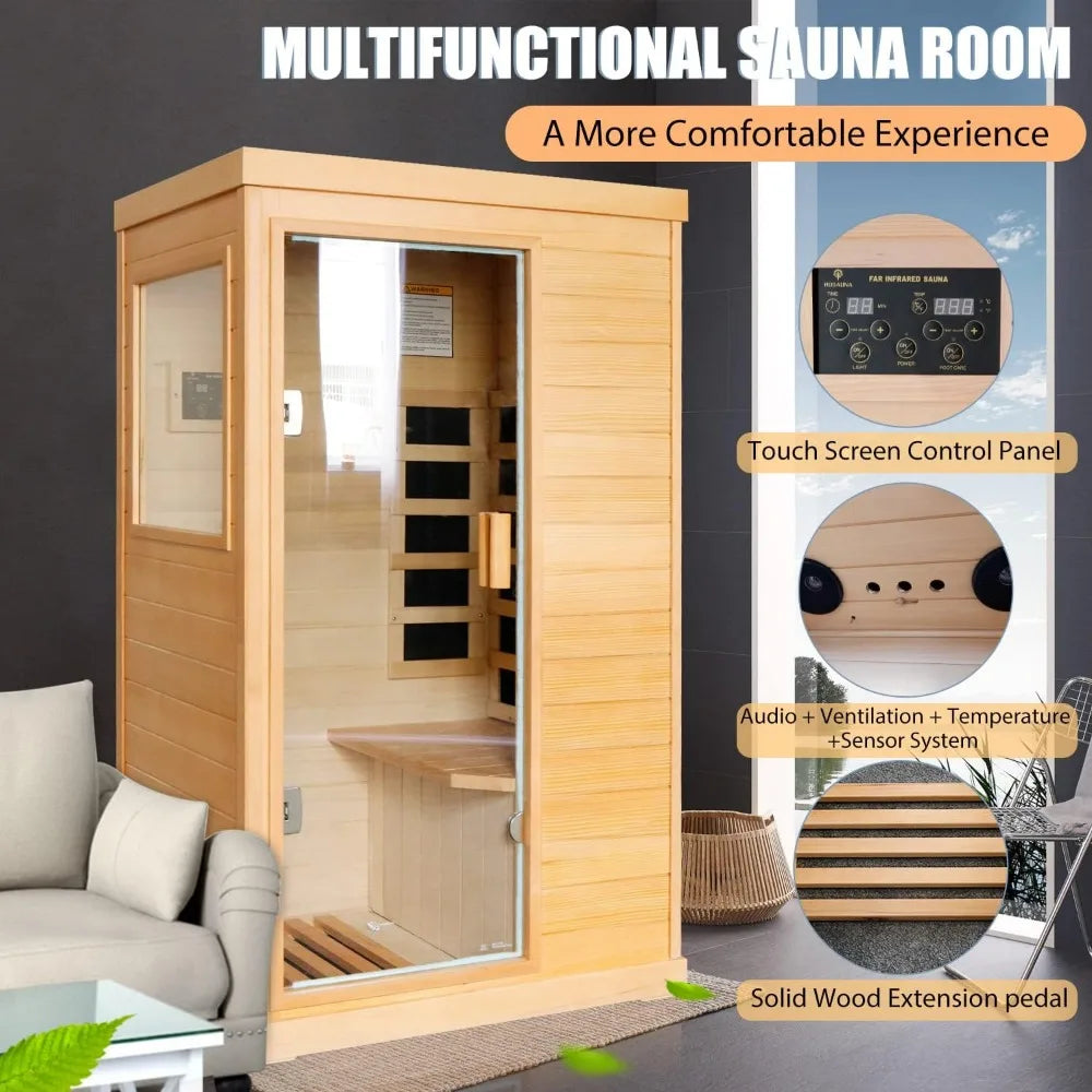 800W/110V Low-EMF Canadian Hemlock Wood Indoor Dry Sauna