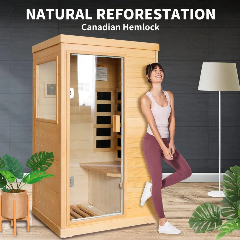 800W/110V Low-EMF Canadian Hemlock Wood Indoor Dry Sauna